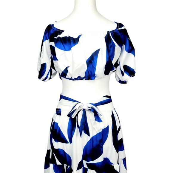 NWT  L Off-Shoulder Blue Floral Wrap Maxi Dress Women's High Waist Summer D… - Picture 6 of 12